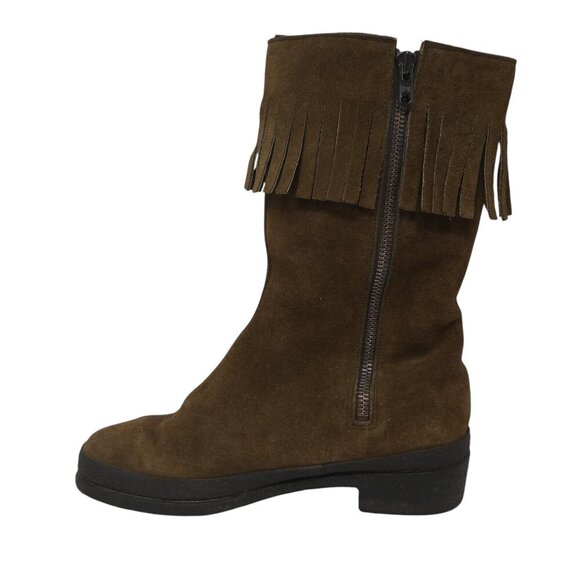 Vintage Val Brown Suede Fringe Sherpa Lined Boho Mid Calf Boots Womens 40 US 9 - Picture 3 of 13